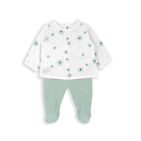 Babybol 2 Piece Outfit - White / Green Flowers
